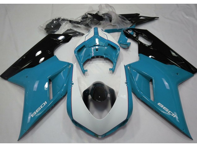 Azul Claro Brillante & Blanco 2007-2014 Ducati 848 1098 1198 Carenados Moto Azul Claro Brillante & Blanco 2007-2014 Ducati 848 1098 1198 Carenados Moto