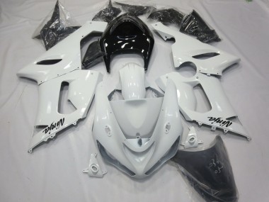 Blanco Brillante Con Cola Negra 2005-2006 Kawasaki ZX6R Carenados Moto
