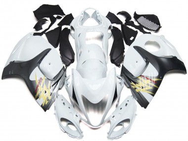 Blanco Brillante Con Estilo Plateado 2008-2020 Suzuki GSXR 1300 Carenados Moto