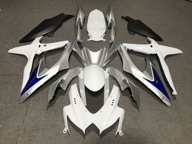 Blanco Brillante Con Fondo Negro Mate Plateado & Azul 2008-2010 Suzuki GSXR 600-750 Carenados Moto