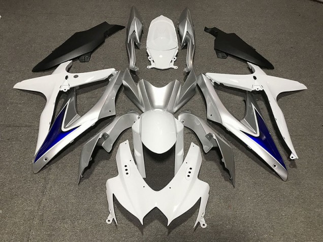 Blanco Brillante Con Fondo Negro Mate Plateado & Azul 2008-2010 Suzuki GSXR 600-750 Carenados Moto