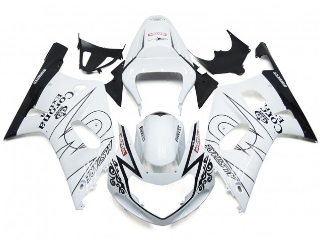 Blanco Brillante Corona & Negro 2001-2003 Suzuki GSXR 600-750 Carenados Moto Blanco Brillante Corona & Negro 2001-2003 Suzuki GSXR 600-750 Carenados Moto