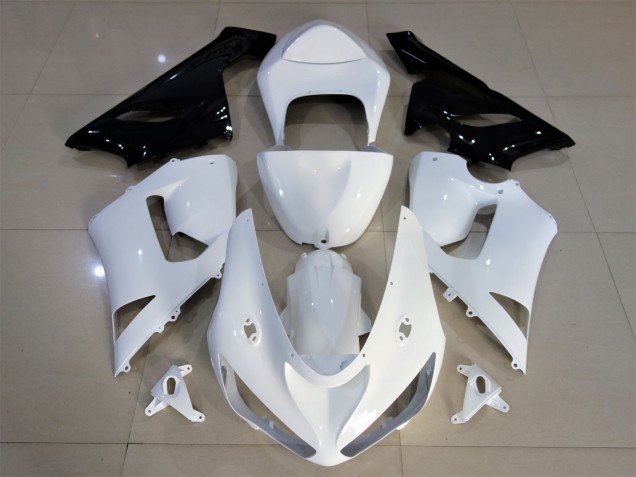 Blanco Brillante & Negro 2005-2006 Kawasaki ZX6R Carenados Moto Blanco Brillante & Negro 2005-2006 Kawasaki ZX6R Carenados Moto