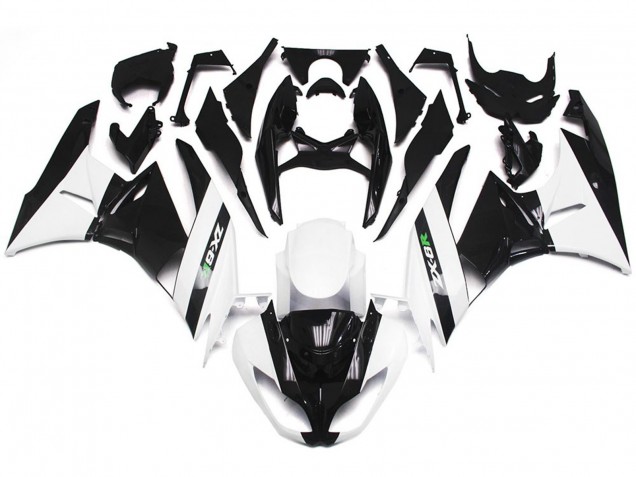 Blanco Brillante & Negro Pulido 2009-2012 Kawasaki ZX6R Carenados Moto Blanco Brillante & Negro Pulido 2009-2012 Kawasaki ZX6R Carenados Moto