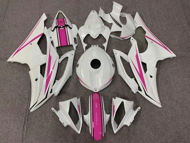 Blanco Brillante & Rosa 2008-2016 Yamaha R6 Carenados Moto