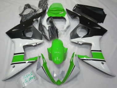 Blanco Brillante & Verde 2003-2004 Yamaha R6 Carenados Moto