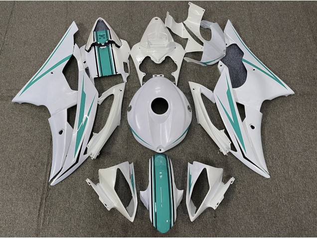 Blanco Brillante & Verde Azulado 2008-2016 Yamaha R6 Carenados Moto Blanco Brillante & Verde Azulado 2008-2016 Yamaha R6 Carenados Moto