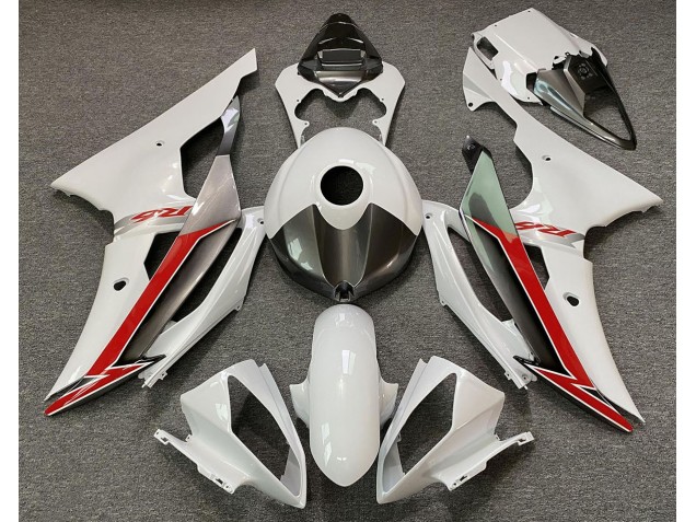 Blanco Brillo Plata & Rojo 2008-2016 Yamaha R6 Carenados Moto Blanco Brillo Plata & Rojo 2008-2016 Yamaha R6 Carenados Moto