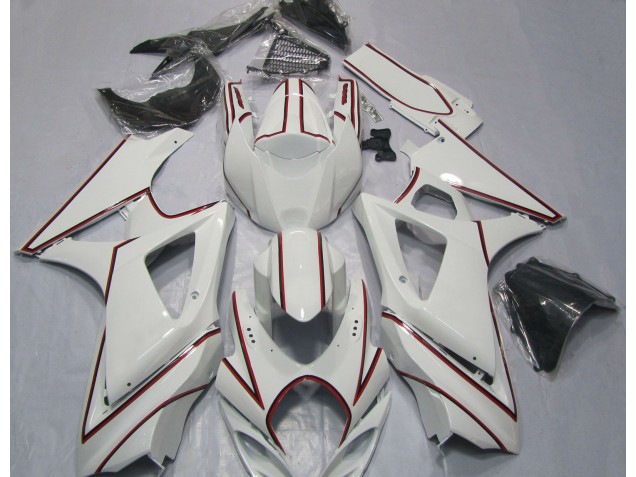 Blanco Con Raya Diplomática Roja 2007-2008 Suzuki GSXR 1000 Carenados Moto Blanco Con Raya Diplomática Roja 2007-2008 Suzuki GSXR 1000 Carenados Moto