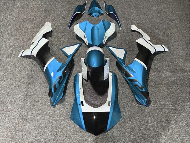 Detalles En Azul Claro & Fibra De Carbono 2015-2019 Yamaha R1 Carenados Moto