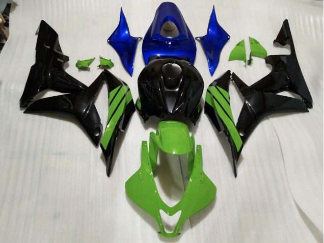Detalles En Negro Brillante & Verde & Azul 2007-2008 Honda CBR600RR Carenados Moto Detalles En Negro Brillante & Verde & Azul 2007-2008 Honda CBR600RR Carenados Moto