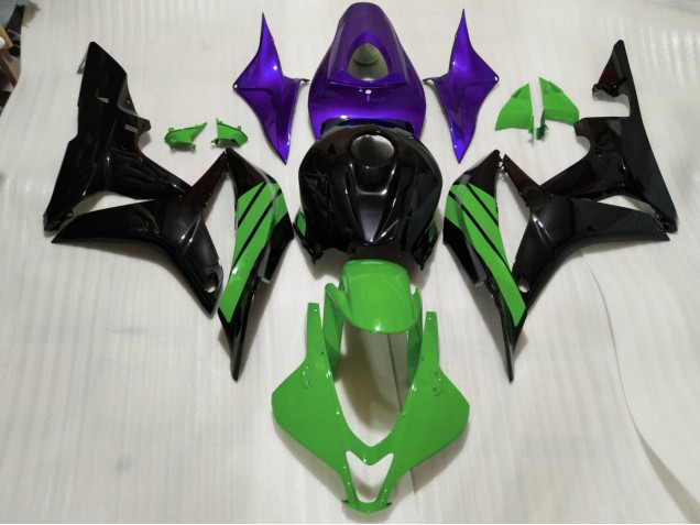Detalles En Negro Brillante Verde & Morado 2007-2008 Honda CBR600RR Carenados Moto Detalles En Negro Brillante Verde & Morado 2007-2008 Honda CBR600RR Carenados Moto