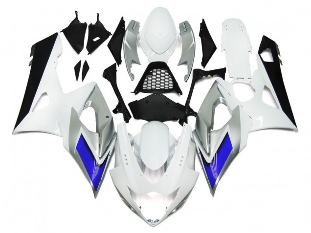 Estilo Blanco Brillante Con Toques Plateados & Azul 2005-2006 Suzuki GSXR 1000 Carenados Moto Estilo Blanco Brillante Con Toques Plateados & Azul 2005-2006 Suzuki GSXR 1000 Carenados Moto