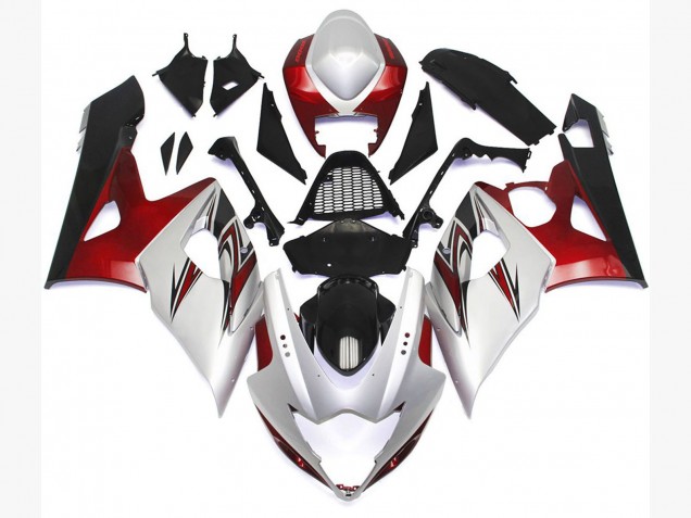 Estilo Blanco Brillante Con Toques Plateados & Bronce 2005-2006 Suzuki GSXR 1000 Carenados Moto Estilo Blanco Brillante Con Toques Plateados & Bronce 2005-2006 Suzuki GSXR 1000 Carenados Moto