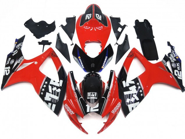 Logotipos Rojos & Negros Personalizados 2006-2007 Suzuki GSXR 600-750 Carenados Moto Logotipos Rojos & Negros Personalizados 2006-2007 Suzuki GSXR 600-750 Carenados Moto
