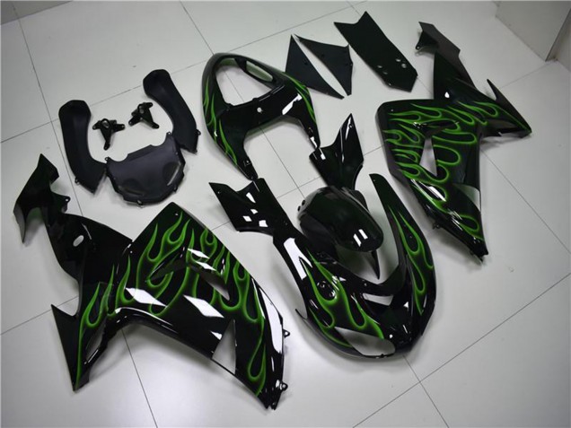 Comprar Carenados Moto Kawasaki ZX10R 2006-2007 - Negro Brillante Verde Llama