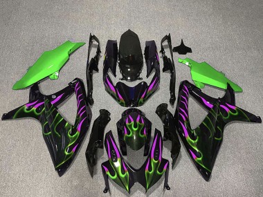 Comprar Carenados Moto Suzuki GSXR 600 / GSXR 750 2008-2010 - Negro Brillante Verde Púrpura Llama