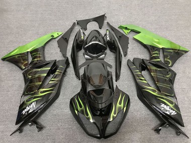 Comprar Carenados Moto Kawasaki ZX6R 2009-2012 - Negro Brillante Verde Llama