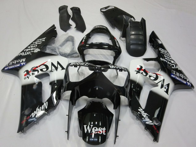 Comprar Carenados Moto Kawasaki ZX6R 2003-2004 - Negro Brillante Blanco West