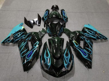 Comprar Carenados Moto Kawasaki ZX14R 2006-2011 - Negro Brillante Azul Claro Llama