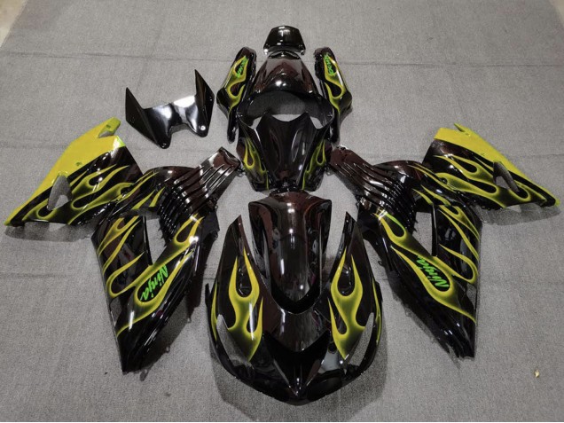 Comprar Carenados Moto Kawasaki ZX14R 2006-2011 - Negro Brillante Amarillo Llama