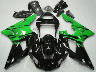 Comprar Carenados Moto Yamaha R1 2000-2001 - Verde Negro Brillante Llama
