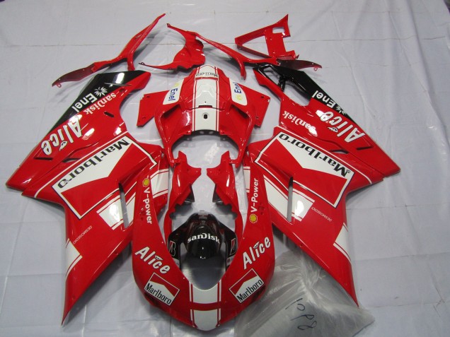 Comprar Carenados Moto Ducati 848 1098 1198 2007-2014 - Blanco Rojo Negro Brillante Marlboro Alice