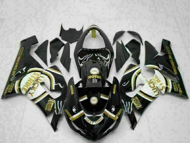 Comprar Carenados Moto Kawasaki ZX6R 2005-2006 - Negro Brillante Blanco Oro Lucky Strike