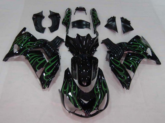 Comprar Carenado Moto Kawasaki ZX14R ZZR1400 2006-2011 - Negro Brillante Verde Llama