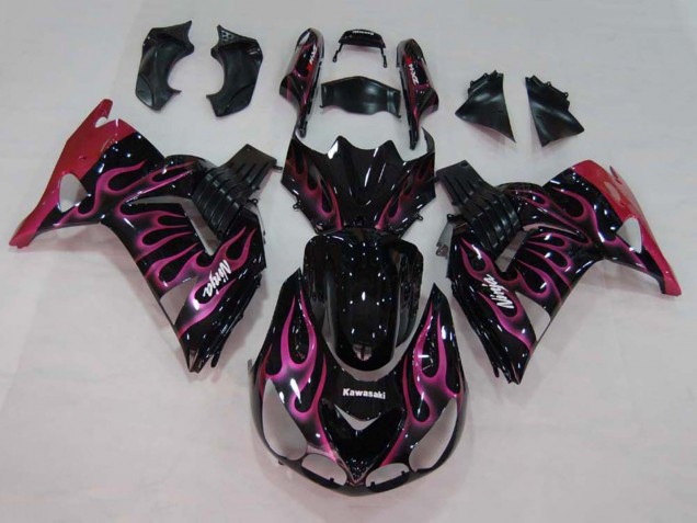 Comprar Carenados Moto Kawasaki ZX14R ZZR1400 2006-2011 - Negro Brillante Rojo Rosa Llama