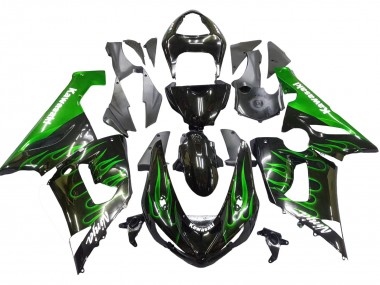Comprar Carenado Moto Kawasaki ZX6R 2005-2006 - Negro Brillante Verde Llama