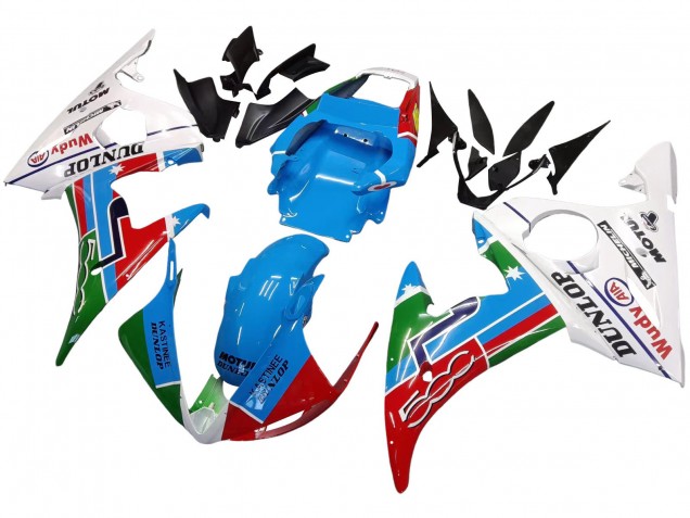 Comprar Carenados Moto Yamaha YZF 600 R6 2005 - Azul Claro Blanco Verde Rojo Kastinee Dunlop Motul