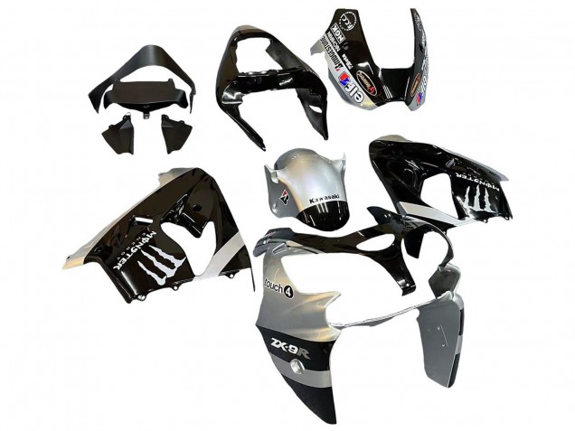 Comprar Carenados Moto Kawasaki ZX9R 2002-2003 - Plata Negro Brillante Monstruo Elf
