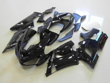 Comprar Carenados Moto Kawasaki ZX6R 2005-2006 - Negro Brillante Plata Calcomanías