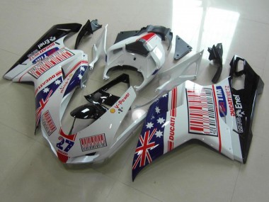 Comprar Carenados Moto Ducati 848 1098 1198 2007-2014 - Blanco Azul Rojo Negro Brillante American Flag Tim 27