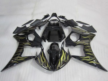 Comprar Carenados Moto Yamaha YZF R6 2003-2004 - Negro Brillante Oro Llama