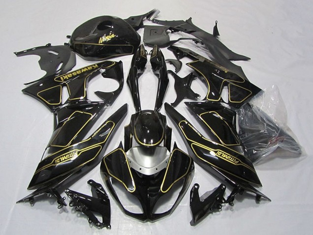 Comprar Carenados Moto Kawasaki ZX6R 2009-2012 - Negro Brillante Plata Oro