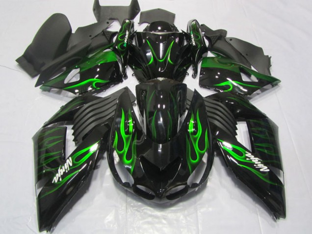 Comprar Carenados Moto Kawasaki ZX14R ZZR1400 2006-2011 - Negro Brillante Verde Llama