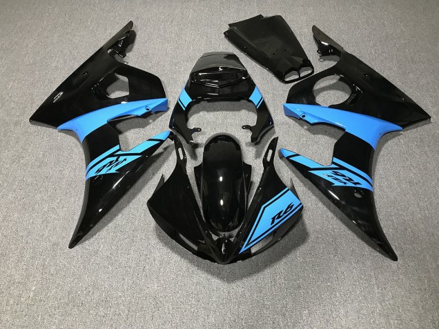 Negro Brillante & Azul Claro 2003-2004 Yamaha R6 Carenados Moto
