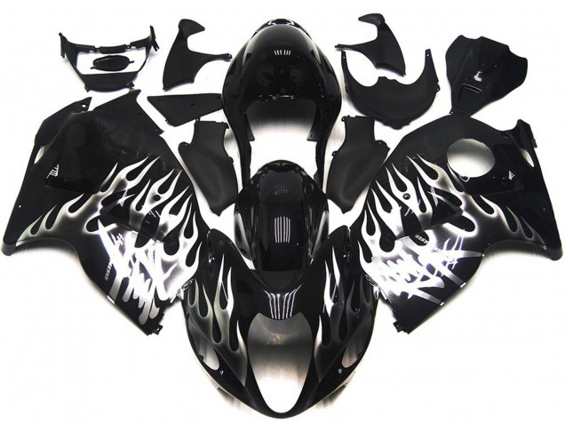 Negro Brillante Con Plata Llama 1997-2007 Suzuki GSXR 1300 Carenados Moto Negro Brillante Con Plata Llama 1997-2007 Suzuki GSXR 1300 Carenados Moto