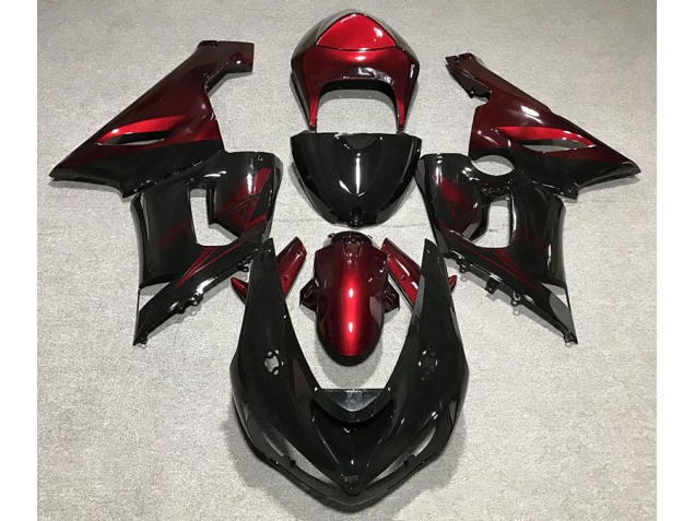 Negro Brillante & Rojo 2005-2006 Kawasaki ZX6R Carenados Moto Negro Brillante & Rojo 2005-2006 Kawasaki ZX6R Carenados Moto