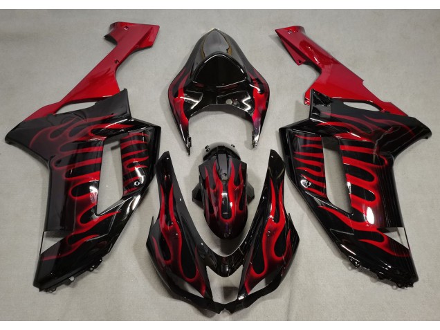 Negro Brillante & Rojo Llama 2007-2008 Kawasaki ZX6R Carenados Moto Negro Brillante & Rojo Llama 2007-2008 Kawasaki ZX6R Carenados Moto