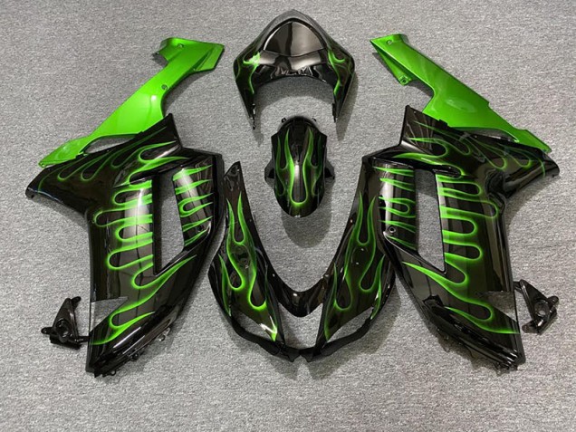 Negro Brillante & Verde Llama 2007-2008 Kawasaki ZX6R Carenados Moto Negro Brillante & Verde Llama 2007-2008 Kawasaki ZX6R Carenados Moto