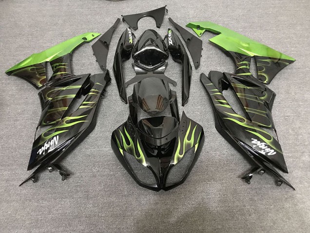 Negro Brillante & Verde Llama 2009-2012 Kawasaki ZX6R Carenados Moto Negro Brillante & Verde Llama 2009-2012 Kawasaki ZX6R Carenados Moto