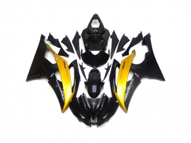 Negro & Dorado Brillante 2008-2016 Yamaha R6 Carenados Moto