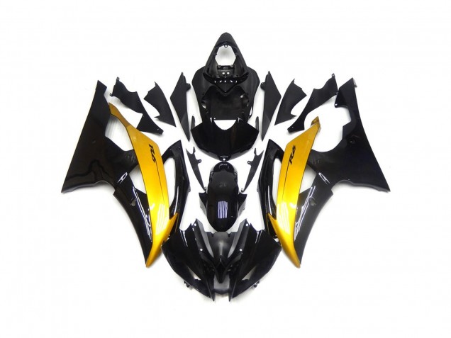 Negro & Dorado Brillante 2008-2016 Yamaha R6 Carenados Moto Negro & Dorado Brillante 2008-2016 Yamaha R6 Carenados Moto
