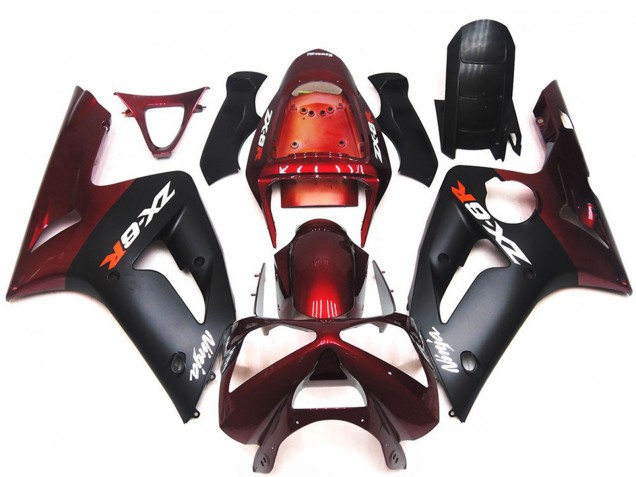 Negro Mate & Granate 2003-2004 Kawasaki ZX6R Carenados Moto Negro Mate & Granate 2003-2004 Kawasaki ZX6R Carenados Moto
