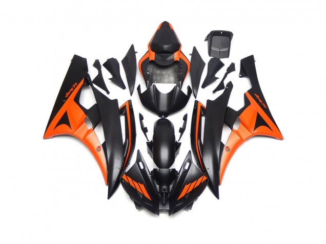 Negro Mate & Naranja Personalizados 2006-2007 Yamaha R6 Carenados Moto Negro Mate & Naranja Personalizados 2006-2007 Yamaha R6 Carenados Moto