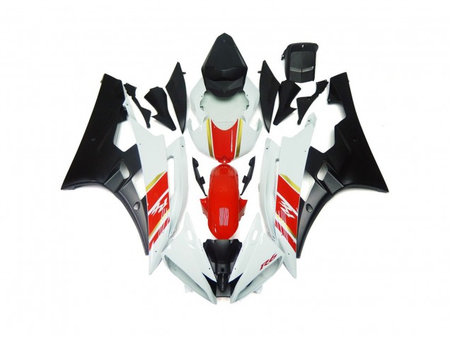 Negro Mate Personalizado & Rojo Con Blanco 2006-2007 Yamaha R6 Carenados Moto Negro Mate Personalizado & Rojo Con Blanco 2006-2007 Yamaha R6 Carenados Moto