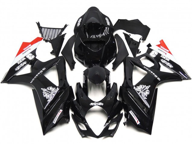 Negro Personalizado Con Un Toque De Blanco & Rojo 2007-2008 Suzuki GSXR 1000 Carenados Moto Negro Personalizado Con Un Toque De Blanco & Rojo 2007-2008 Suzuki GSXR 1000 Carenados Moto